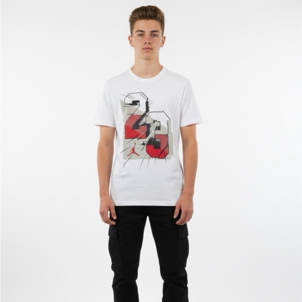 Jordan White Tee with Red and Black #23 Graphic. Boy’s Youth Size Large (12-13).
